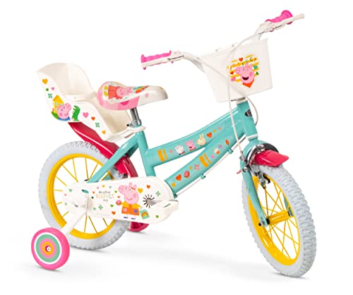 TOIMSA Kinderfahrrad Peppa Pig 14 Zoll mit Stützrädern Korb Puppensitz Alter 4-6 Jahre