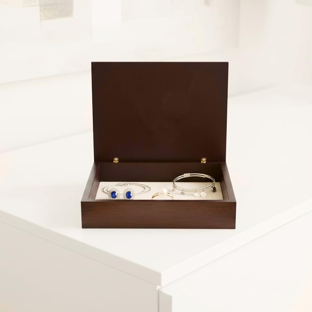 Argenteria MB Cofanetto Portagioie per Il Matrimonio o per Un Anniversario di Nozze, Realizzato in Legno con Targa in Argento PVD Personalizzabile con i Nomi, La Data dell'Anniversario o Una Dedica