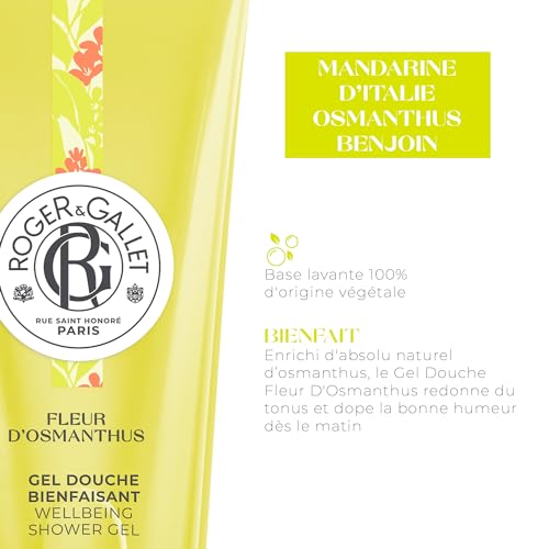 Roger&Gallet - Gel Douche Bienfaisant Fleur d'Osmanthus 200ml - Aloe Vera - Base lavante 100% d'origine végétale - Mousse Onctueuse (Lot de 2)