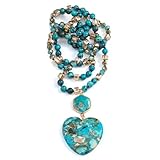 Yomisa Boho Turquoise Necklaces for Women Men Long,Turquoise Heart Pendant Necklaces for Womens Trendy,Handmade Bohemian Western Natural Stone Beaded Necklace Holiday Fashion Charm Jewelry Gifts,35''