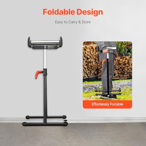 VEVOR 2er-Set Rollenständer, 113kg Tragkraft, höhenverstellbar 68-109cm, klappbarer Arbeitsbock mit Rollenkopf und Kantenführungen aus poliertem Stahl, für Tischkreissägen-Auslauf, Verlängerungsstütze