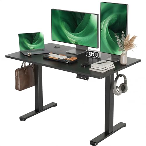 Image of Claiks Electric Standing Desk, Adjustable Height Stand up Desk, 48x24 Inches Sit Stand Home Office Desk with Splice Board, Black Frame /Deep Black Top