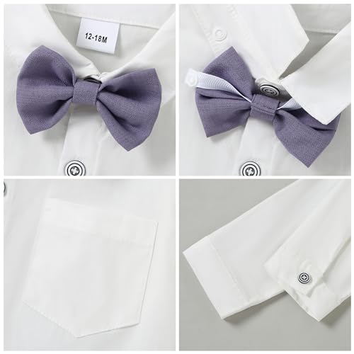 Image of YALLET Toddler Baby Boy Clothes Suit Gentleman Wedding Outfits, Formal Dress Shirt+Bowtie+Vest+Boutonniere+Suspender Pants