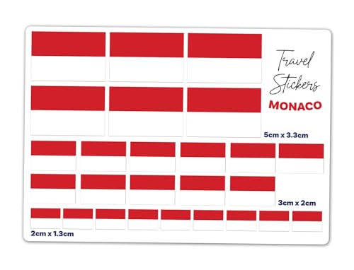 Hoja de pegatinas A5 con diseño de bandera de Mónaco, pegatinas de vinilo para viajes, vacaciones, geografía mundial, etiquetas escolares, álbumes de recortes, 5 cm, 3 cm, 2 cm #81447