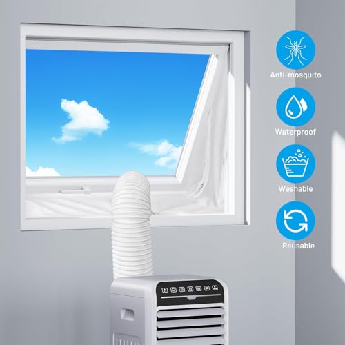 400CM Abdichtungsset Fensterabdichtung für Mobile Klimageräte，Energieeffizient Hot Air Stop zum Anbringen an Fenster，Klimaanlagen&Wäschetrockner,Mobile Ablufttrockner, weiß, bohrfrei