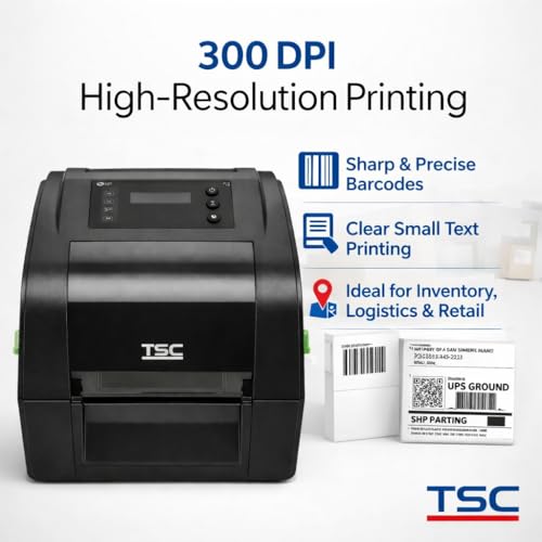 Image of TSC TH340 Desktop Barcode Label Printer | 300 DPI | Thermal Transfer & Direct Thermal | USB, RS-232 & Ethernet | for Amazon & Shipping Labels