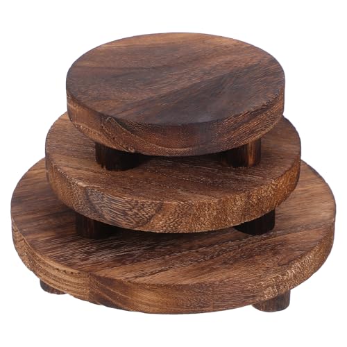 BCOATH 3 Pezzi Supporto per Piante in Legno Solido Rotondo da Alzata Piccola per Fioriere Pedestal Rustico per Succulente e Scaffale Salvaspazio per Interni ed Esterni