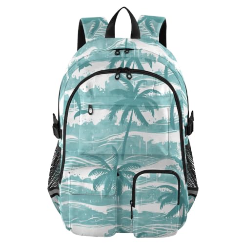 Mochila con diseño de delfín verde y cocoteros de gran capacidad