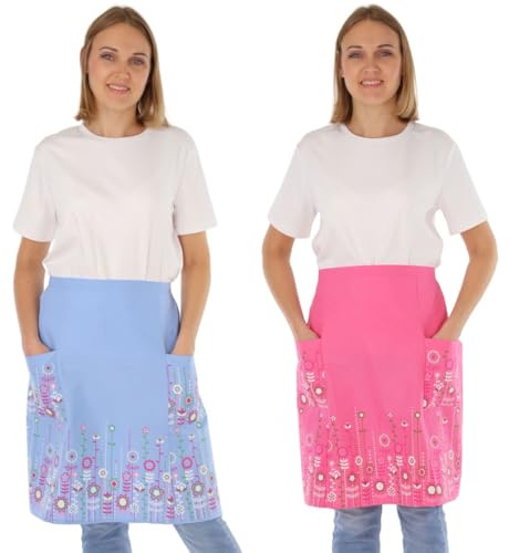 Schuerzenfabrik Vorbinder Damenschürze bunt Baumwolle bunt geblümt Vorstecker Halbschürze Kochschürze, Farbe:Doppelpack 3