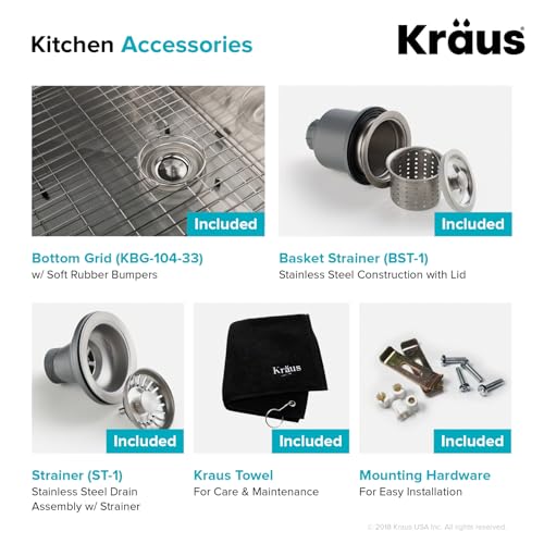 KRAUS Standart Pro 33 -inch Undermount 60/40 Double Bowl 16 Gauge Stainless Steel Kitchen Sink, KHU104-33