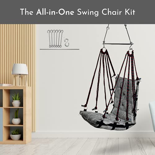 Image of Swingzy Make In India, Soft Leather Velvet Hanging Cotton Swing Chair, Jhula For Adults, Swing For Indoor /Outdoor,Home, Balcony & Garden,200 Kgs Weight Capacity(Marble White,Free Hanging Accessories)