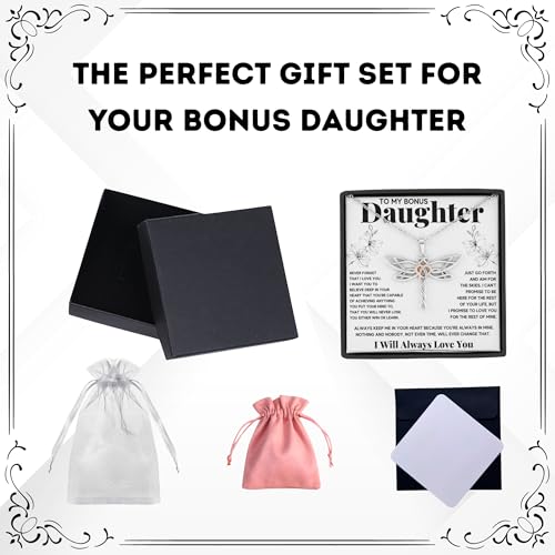 OC9 Gifts Bonus Daughter Necklace Birthday Graduation Christmas Gift with Message Card and LED Jewelry Box Gift Pendant for Step Daughter Goddaughter Dragonfly Necklace3