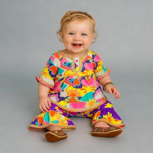 Image of A.T.U.N. (ALL THINGS UBER NICE) Baby Girls Cotton Kurti and Sharara Set | Soft & Breathable Traditional Stylish Clothing Set for Kids