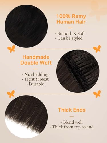 Image of DOORES Sew in Weft Extensions Remy Hair, 22 Inch 110g Dark Brown Sew in Hair Extensions Real Human Hair Silky Straight Bundles for Women