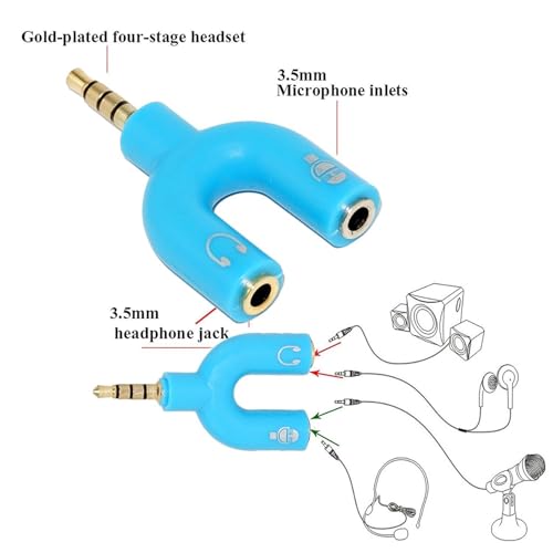 Image of FENTICO 3.5mm Stereo TRS Female Jack to Headphone Microphone Splitter Converter Adaptor (Specially Designed for Mobile and Tablet Only), Colour - Blue