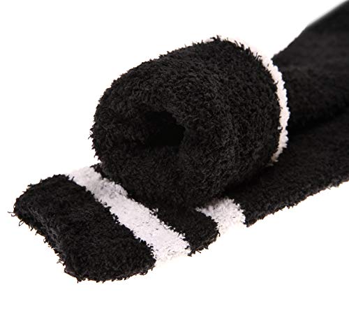 Image of Wander G Womens Over Knee High Fuzzy Socks Cute Cartoon Thigh High Stockings Warm Stripe Leg Warmers