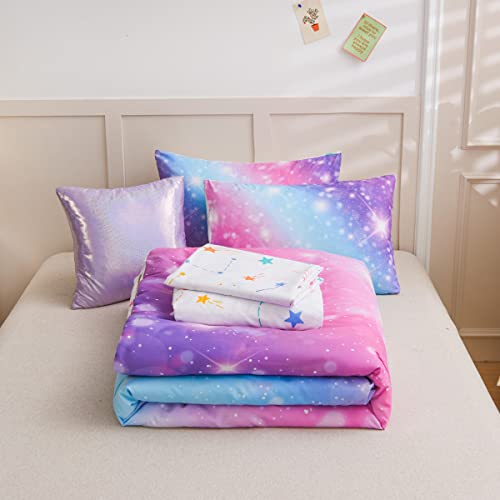 Ntbed Galaxy Comforter Set Soft Microfiber Gradient Glitter Printing Bedding Sets For Teens Boys Girls Kids (Blue Purple, Twin6Pcs) #TOP7
