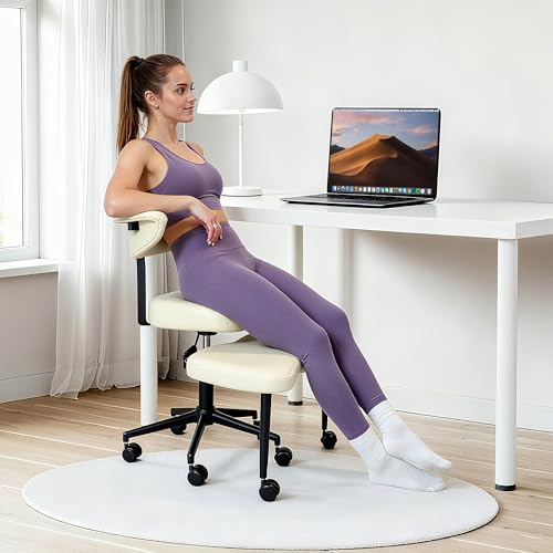 Image of PYY Cross Legged Office Chair - with Wrap-Around Armrest, 300lbs Load Capacity Meditation Chair with Wheels for Adults, Adjustable Height Yoga Chair, Ergonomic Chair for Home and Office