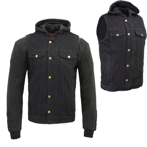 Milwaukee Leather Men's Classic Club Style Premium Denim Motorcycle Biker Vest with Hoodie | MDM - X-Large