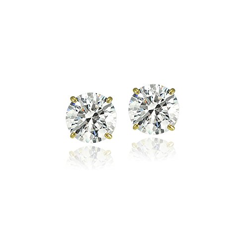 14K Gold Round Prong-set Stud Earrings set with AAA Cubic Zirconia3