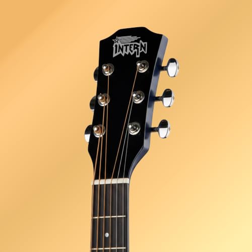 Image of INTERN Glossy 38 Inch Acoustic Guitar Kit for Beginners, Right Handed 6 String Cutaway Guitar with Spruce Top, Ebony Fretboard, Bag, Strap, Picks & Extra Strings (INT-38C-G)