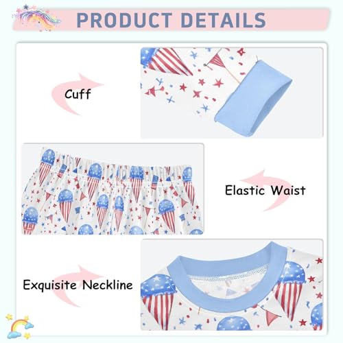Cartoon Pajamas Set Flag Blue Ice Cream Red Stars Long Sleeve PJs Cotton Jammies Sleepwear Top and Pants4