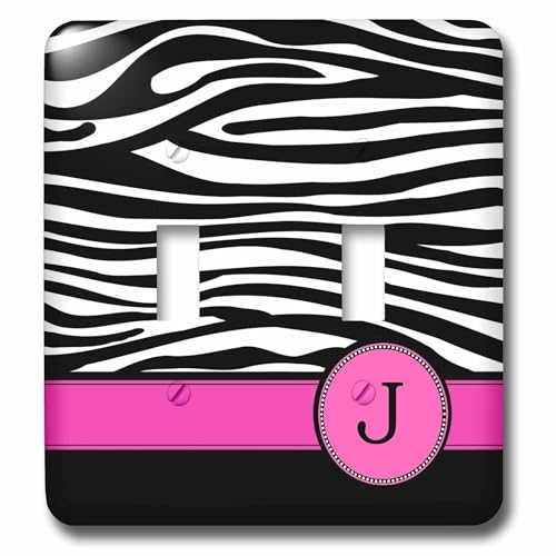 Interruptor doble de cebra con inicial rosa J para decorar tu pared 2