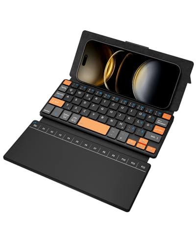 Doohoeek Mini Tastatur mit Trackpad für Handy/Tablets Dual Bluetooth Tragbare Funktastatur Kabellose Faltbare Pocket Keyboard mit Ständer/Touchpad für iOS Android und Windows Orange&Schwarz