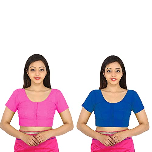 Image of Namita Women's Rubia Cotton Half Sleeve Readymade Blouse (U-COT-COM-2-PINK-NAVYBLUE-38 Pink, Navy Blue 38)