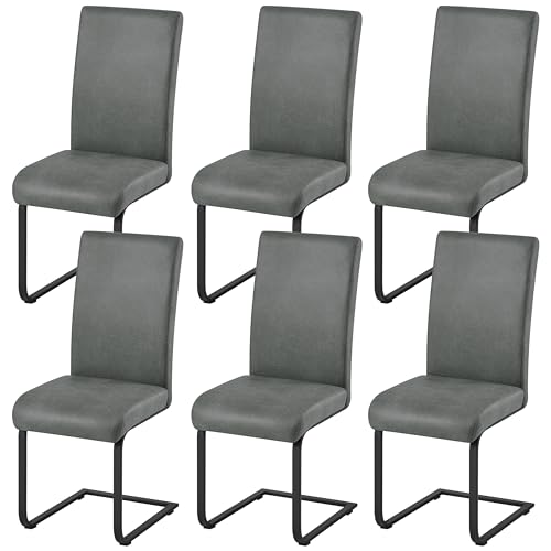 Yaheetech Lot de 6 Chaises de Salle à Manger en Structure Cantilever, Assise Renforcée de 10 cm, Piètement en Acier Chromé, Revêtement Tissu, Hauteur...