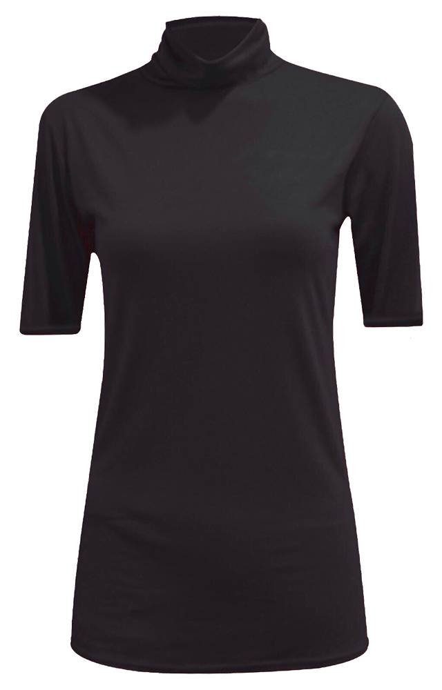 66 Fashion District Women's Black Uk Short Sleeve Gathered Polo Turtle Neck T-Shirt Top (Xxxl Uk 24-26, )