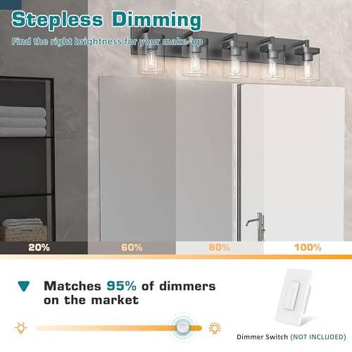 Image of Bathroom Vanity Light, Square Design 5 Lights Morden Bathroom Lighting Fixtures Over Mirror, Black Vanity Light for Living Room /Bedroom