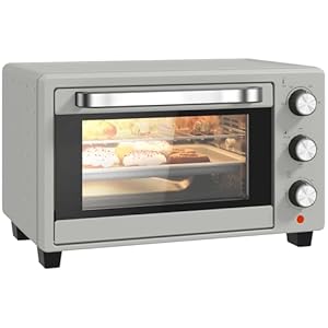 HOMCOM Mini Oven, 21L Countertop Electric Grill, Toaster Oven with Adjustable Temperature, Timer, Baking Tray and Wire Rack, 1400W, Silver Tone