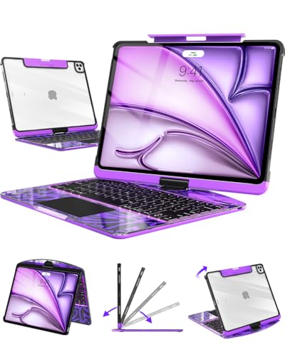 Image of Clear Keyboard Case for iPad Air 11 inch (M4 /M3 /M2, 2026 /2025 /2024) & iPad Pro 11 inch(1st /2nd /3rd /4th) & 10.9 inch iPad Air 4 /5th Gen, 7-Color Backlit Keyboard with Trackpad and 360Rotating, Purple