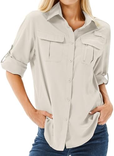 yeyity UPF 50 UV Schutz Langarmshirt, Wanderhemd Safari Kleidung Damen | Atmungsaktiv, Quick Dry Hemdbluse Damen, Schutzkleidung, Outdoor Casual Tops Sport Oberteile