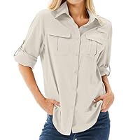 yeyity Damen Hemdbluse UPF 50+ UV Schutz Langarmshirt Outdoor Wanderhemd Safari Kleidung Damen Atmungsaktiv Quick Dry Casual Tops Sport Oberteile (5071, Light Khaki, M)