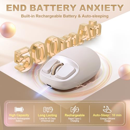 Image of YUNZll C1 Silicone Wireless Mouse, Tri-Mode 2.4G /USB-C /Bluetooth Mouse, 4800 DPl Optical Tracking, 6 Adjustment Levels,Customize Mice for Laptop, Computer, iPad, MacBook (Beige)
