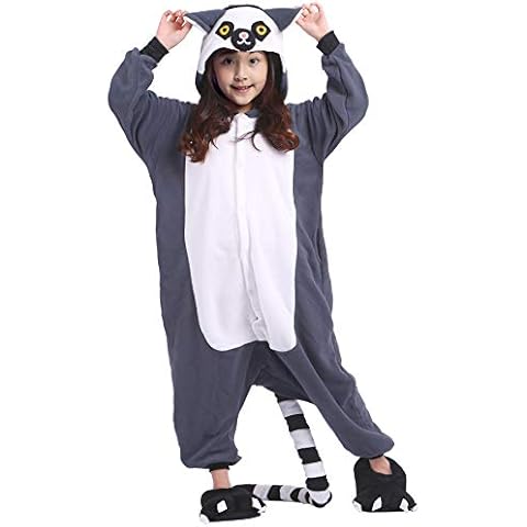 Kids Boys Girls Pajamas Onesie Ring Tailed Lemur Cartoon Animal Cosplay Sleepsuit White Cover
