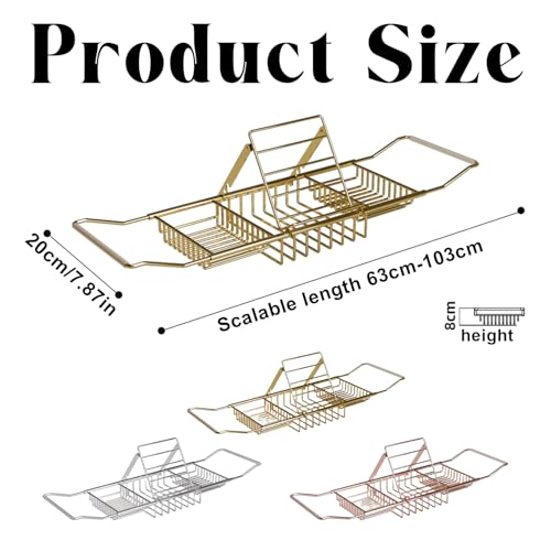 Bandeja de bañera extensible de acero inoxidable dorado para el baño 3
