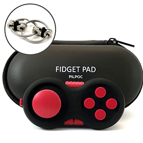PILPOC Fidget Controller Pad Cube - Premium Quality Fidget Game Focus Toy, Smooth ABS Plastic with Exclusive Protective Case, Stress Relief Toy, for Add/ADHD (Black & Red)