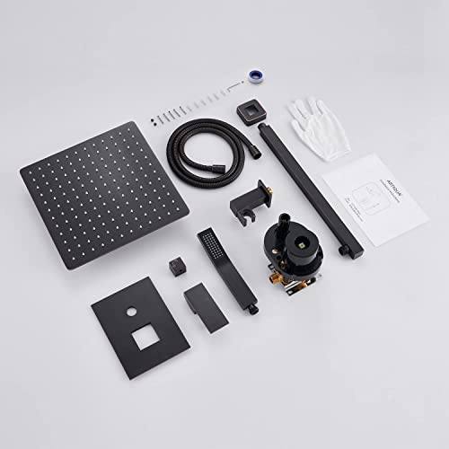 Image of Rain Shower System 12 Inches Shower Combo Set Oil Rubbed Bronze Wall Mount Faucet Bathroom Faucets with Rainfall Shower Head and Hand Shower
