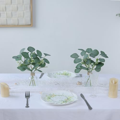 Zheart-2-Pack-Small-Fake-Plants-Eucalyptus-PottedArtificial-Eucalyptus-Stems-in-Glass-Vase-with-Faux-Water-for-Shelf-Desk-Bathroom-Farmhouse-Room-Office-Coffee-Table-Kitchen-Home-Decor-Green