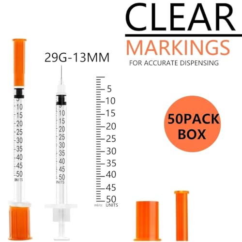 Image of 1 /2ml 29G 1 /2 Inch Measuring Syringes Lab Supplies, Individually Sealed Wrapped - Pack of 50
