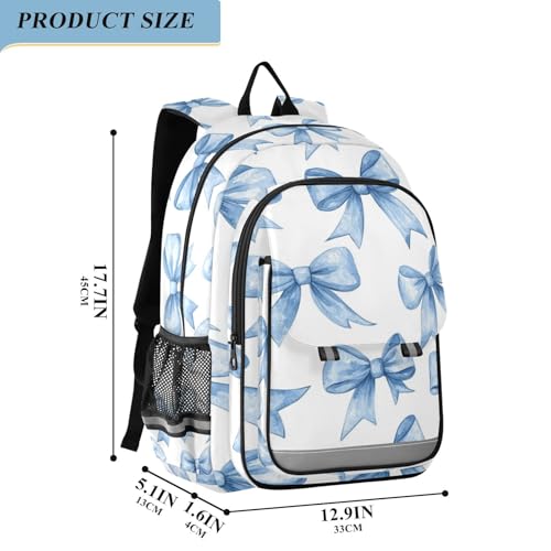 Blue Watercolor Coquette Bow Backpack for Boys Girls Elementary School Bag Kids Bookbag Travel Rucksack With Reflective Stripes2