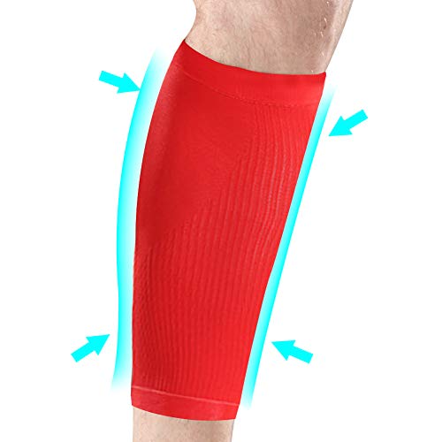 Calf Sleeves, Training Shin Pads, Sport Calf Sleeves, 1Pair Sport Training Compression Support Shin Pads Calf Sleeves Protective Gear Red, for Leg Intensive Activities(S)