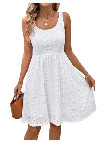Floerns Women's Summer Short Dress Sleeveless Square Neck Eyelet Embroidery Beach A Line Dresses White Medium
