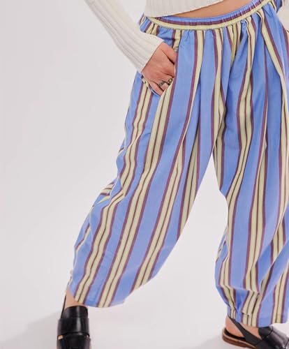 Womens Striped Harem Pants Casual Hippie Elastic Waisted Wide Leg Palazzo Pants with Pockets4