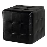 Cortesi Home Braque Tufted Cube Ottoman, Black Faux Leather