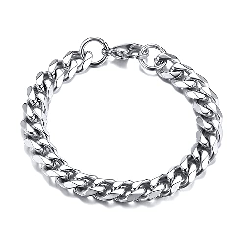TempBeau Pulsera de acero inoxidable gruesa: para hombres, pulseras de 7 mm/11 mm, pulsera unisex para raperos de hiphop con cierre de langosta de 18/21 cm, 9mm-18cm, Acero inoxidable