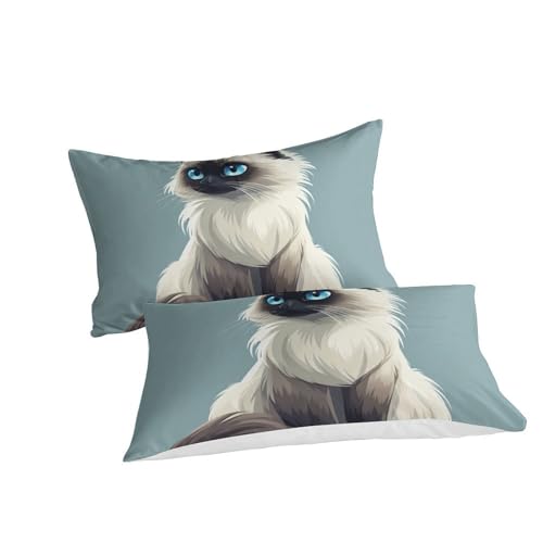 Housse de couette chat 3D 260x220cm en microfibre avec deux taies d'oreiller